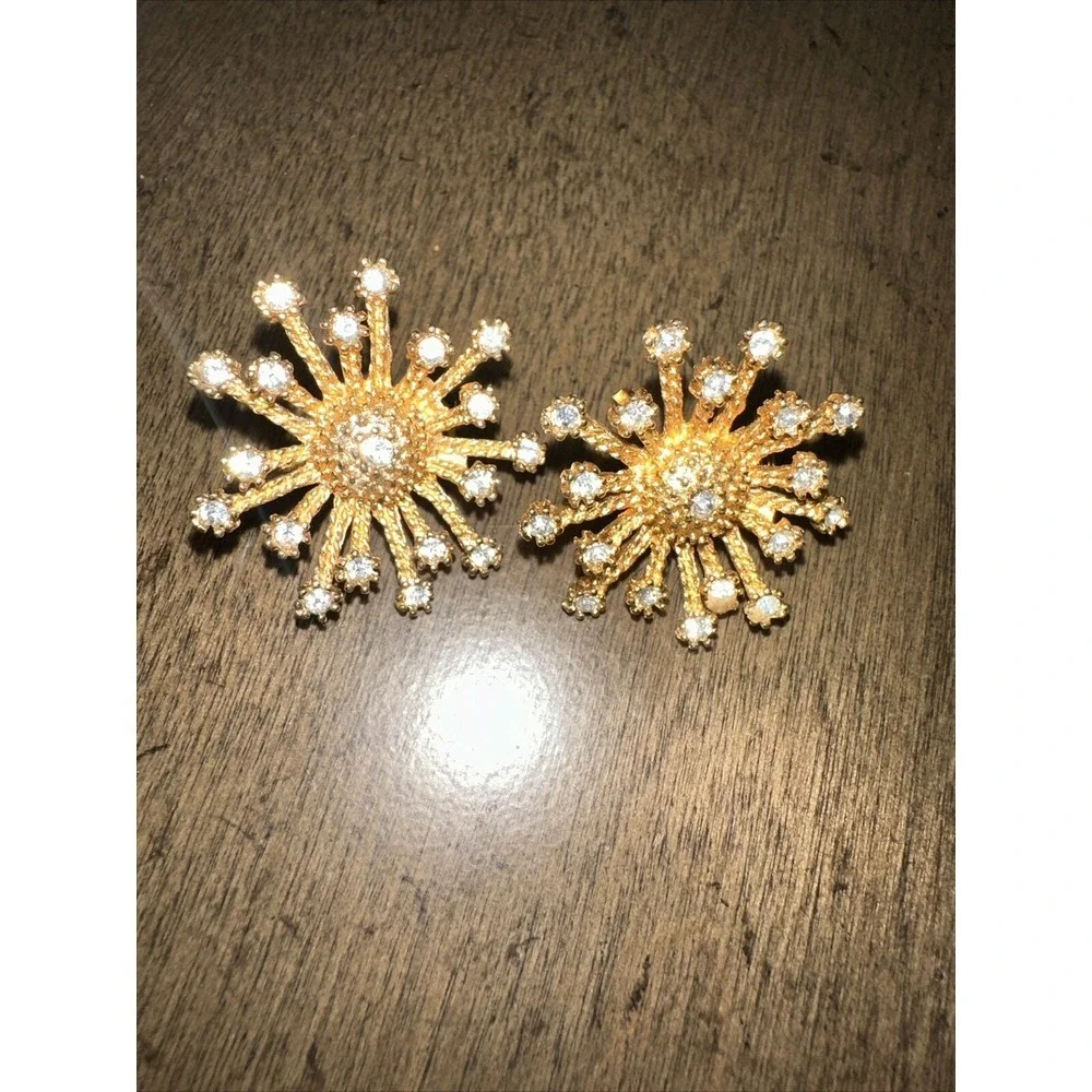 Vintage Marvella‎ Starburst Star clear Rhinestone Clip-on Earrings